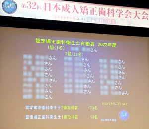 認定矯正歯科衛生士の合格者発表（2022年度）